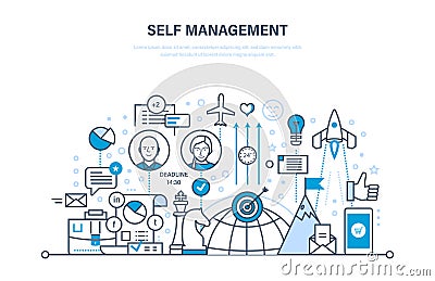 Self management concept. Control, personal growth, emotional intelligence, leadership skills. Vector Illustration