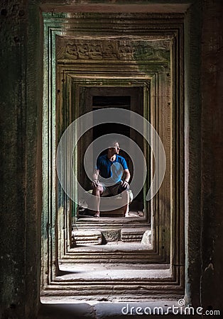 A self portrait at Bayon Temple in Siem Reap, Cambodia Editorial Stock Photo