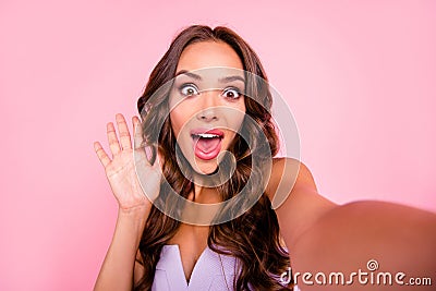 Self-portrait of nice adorable attractive cute gorgeous positive Stock Photo