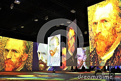 Multi-sensory exhibition in Poznan, Poland - A self-portrait of Vincent Van Gogh, Dutch Post-Impressionist painter Editorial Stock Photo