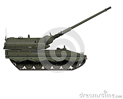 Self-propelled howitzer in realistic style. German 155 mm barrel. Military armored vehicle Cartoon Illustration