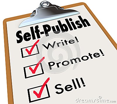 Self-Publish Clipboard Write Promote Sell Writer Author Book Stock Photo