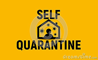 Self quarantine icon, person in house with viruses in air. Vector Illustration