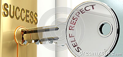 Self respect and success - pictured as word Self respect on a key, to symbolize that Self respect helps achieving success and Cartoon Illustration