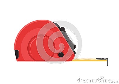 Self-retracting tape measure. Red ruler. Vector flat icon. Vector Illustration