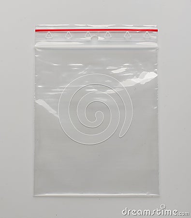 Self sealed packing bag on the grey background Stock Photo