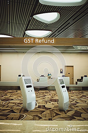 Self service kiosk GST refund for passenger at Airport Editorial Stock Photo