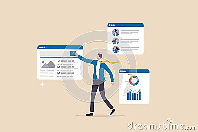 Self service, software or application to help user get result themself, online help or assistance, resource management or Vector Illustration