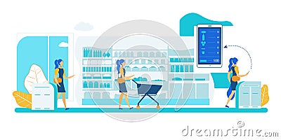 Self Service Store. Smart Shelf Vision Technology. Vector Illustration