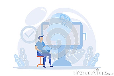 Self success and improvement illustration. Characters self-learning, improving themselves and receiving reward. Education and Vector Illustration