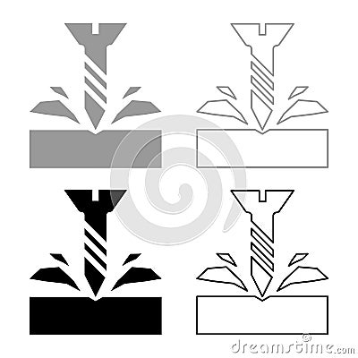 Self-tapping screw is screwed into the material shavings scatter set icon grey black color vector illustration image solid fill Vector Illustration