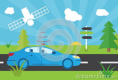 Selfdriving car with navigation sensor Vector Illustration