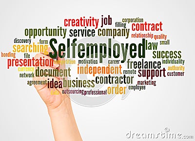 Selfemployed word cloud and hand with marker concept Stock Photo