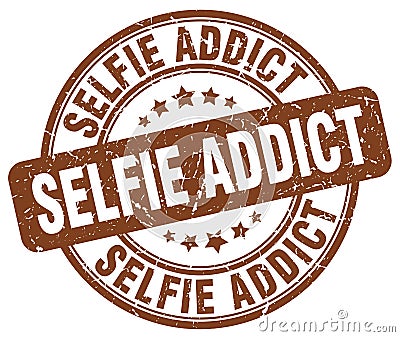 selfie addict brown stamp Vector Illustration