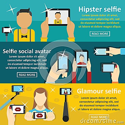 Selfie banner horizontal set, flat style Vector Illustration