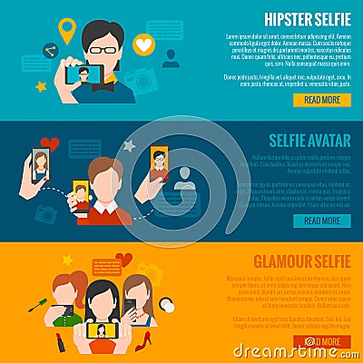 Selfie Banner Set Vector Illustration