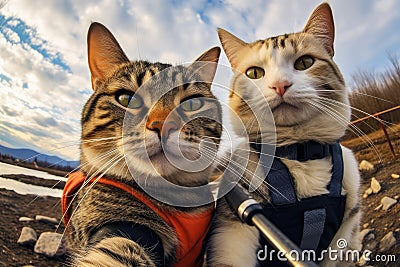 Selfie Cat Portrait, Two Cats Make Self Picture Stock Photo