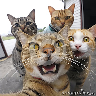 Selfie Cats, Funny Cat Taking Selfies, Kitten Look at Camera Stock Photo