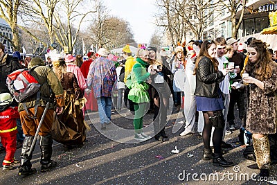 Selfie between costumed people on Street Carnival, Fasching, Dusseldorf Editorial Stock Photo