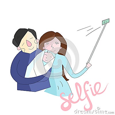 Selfie family photo illustration vector color Vector Illustration