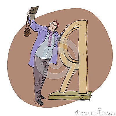 Selfie male photographed near the Russian letter I Vector Illustration