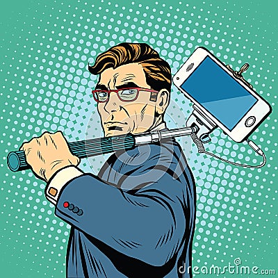 Selfie man blogger smartphone Vector Illustration