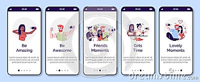 Selfie onboarding mobile app screen vector template. Taking bright self photo on smartphone. Walkthrough website steps Vector Illustration