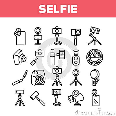 Selfie Photo Camera Collection Icons Set Vector Vector Illustration