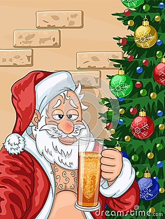 Selfie of Santa Claus with beer Vector Illustration