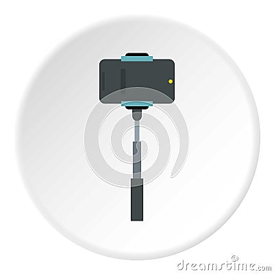 Selfie stick with photo camera icon, flat style Vector Illustration