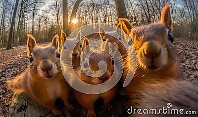 Selfie with style Squirrel shows off its charming personality and nimble movements. Creating using generative AI tools Stock Photo