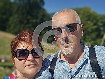 Selfie with sunglasses at Glade Cabana Secuilor Stock Photo