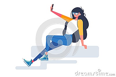 Selfie Taker on Ledge Vector Illustration