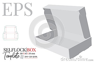 Self Lock Box Template, Vector with die cut, laser cut lines. Cut and Fold Packaging Design Vector Illustration