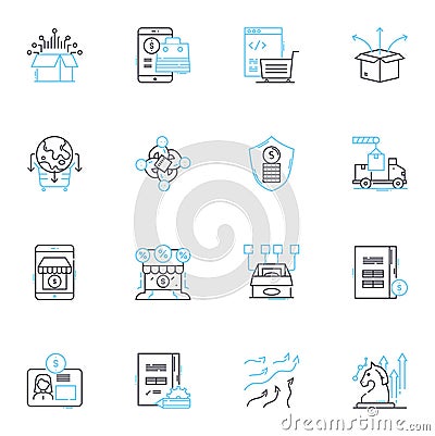 Sell Products linear icons set. Merchandise, Commodities, Inventory, Wares, Goods, Items, Products line vector and Vector Illustration