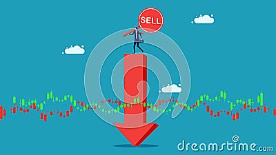 Sell stocks in a down market. financial and investment concept vector Vector Illustration