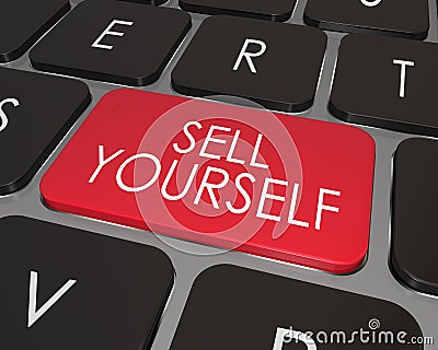 Sell Yourself Computer Keyboard Red Key Promotion Marketing Stock Photo