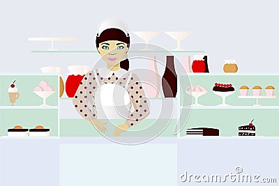 Seller in bakery Vector Illustration