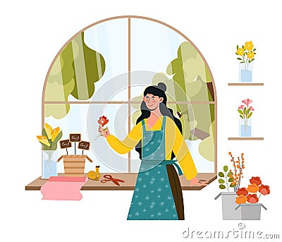 Seller at flowershop Cartoon Illustration