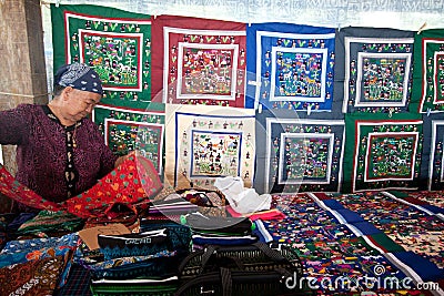 Seller of handmade embroidering products Editorial Stock Photo