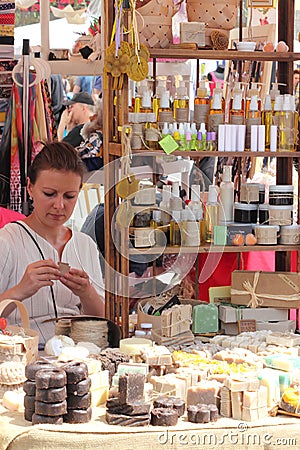 The seller of handmade goods Editorial Stock Photo