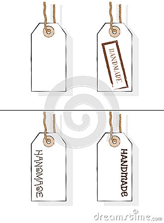 Seller's carton tags. Price labels. Handmade. Vector isolated illustration of handmade price tags . Cartoon Illustration