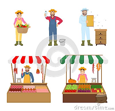 Sellers and Farmers Icons Set Vector Illustration Vector Illustration