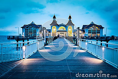 Sellin pier, Ruegen island, Germany at night Stock Photo