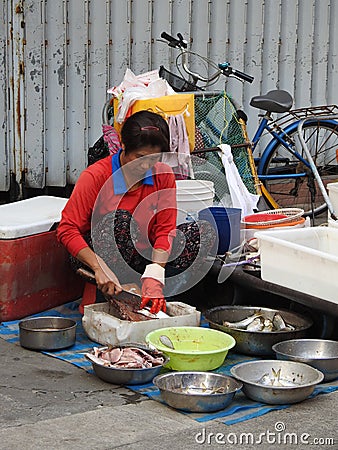 Selling fish on the streets to earn a living Guangzhou Guangdong China Editorial Stock Photo