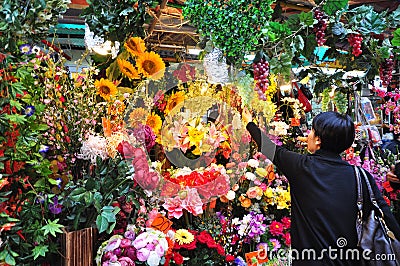 Selling flowers during Chinese Lunar New Year Editorial Stock Photo