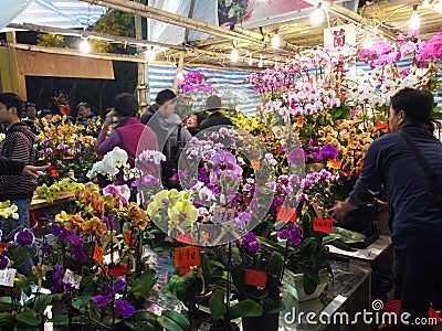 Selling flowers during Chinese Lunar New Year Editorial Stock Photo