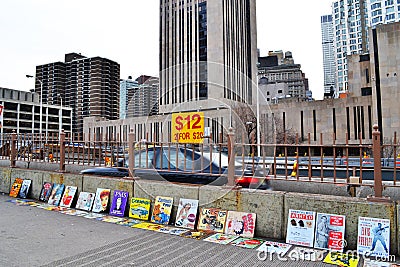 Selling posters in front of the Brooklyn Bridge, New York, United States Editorial Stock Photo