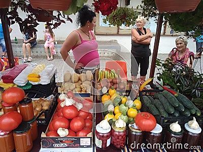 Selling vegetables on market in Grocka, Serbia during manifestacion GroÄanske sveÄanosti Editorial Stock Photo