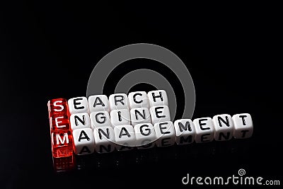 SEM Search Engine Management black Stock Photo